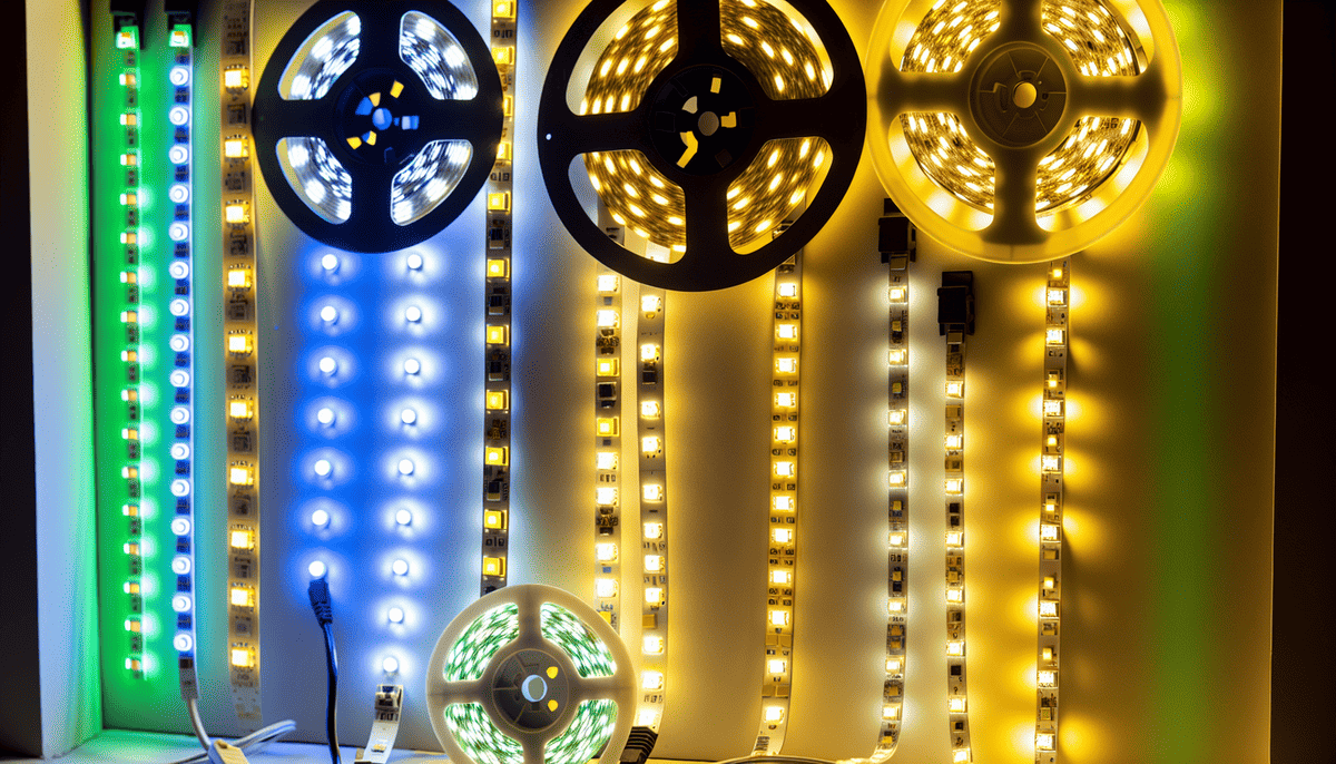 Various LED strip lights in different brightness and color options