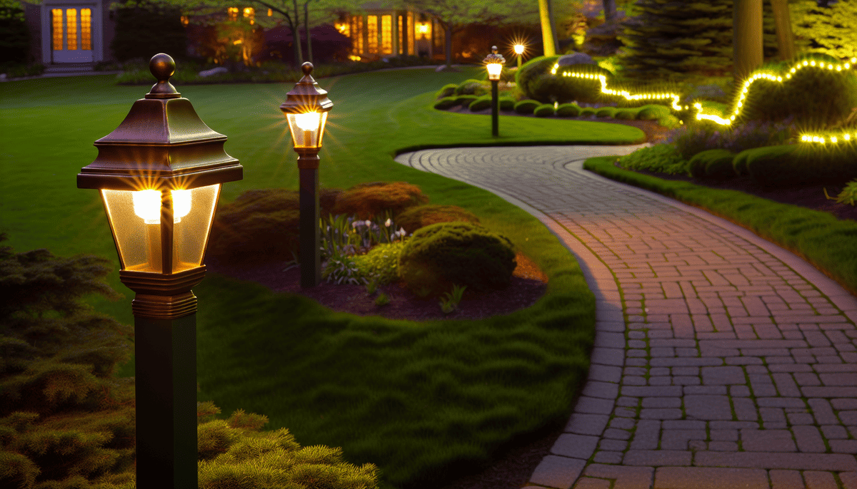 Security lights illuminating a pathway