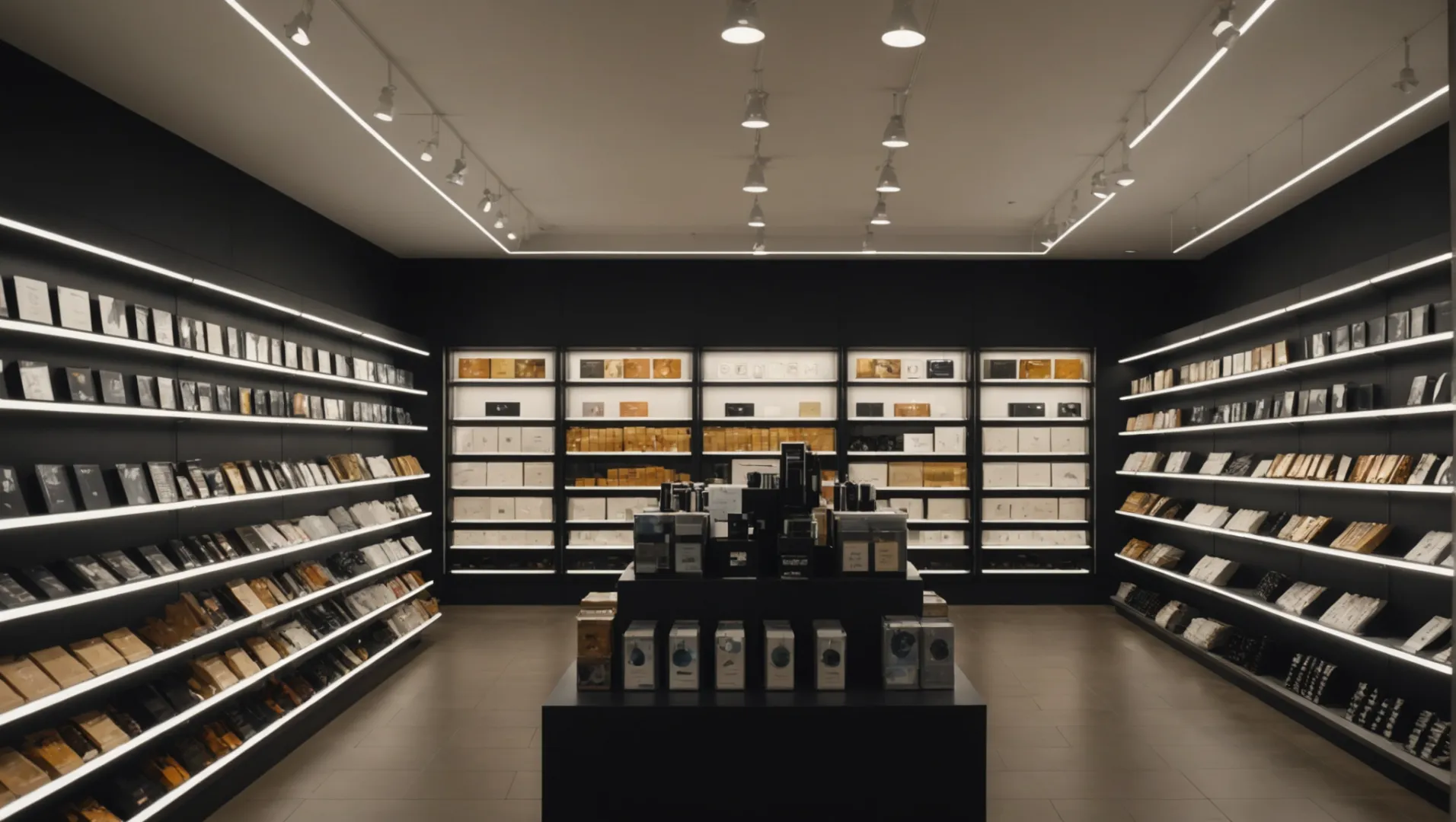 A retail store with auxiliary lighting highlighting products and creating ambiance