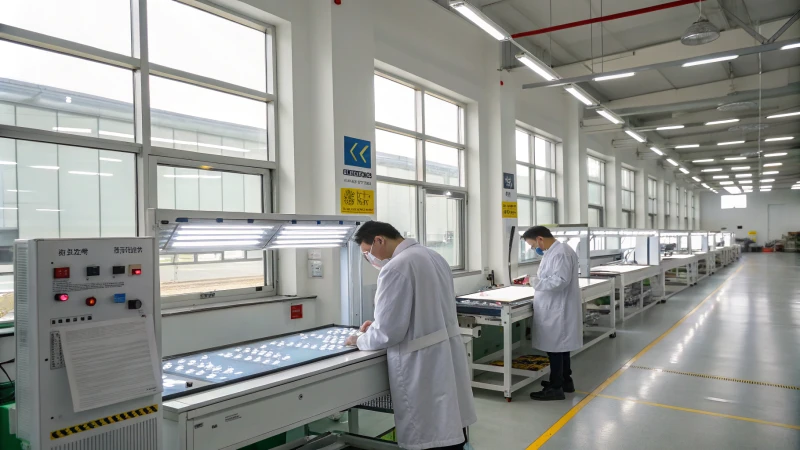 Technicians working in a modern LED lighting production facility