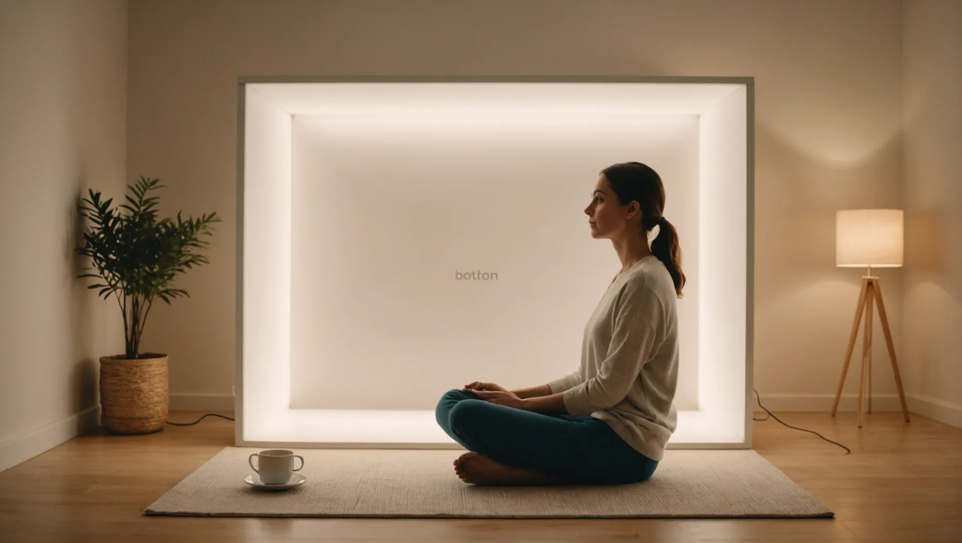 Person sitting in front of a light therapy box