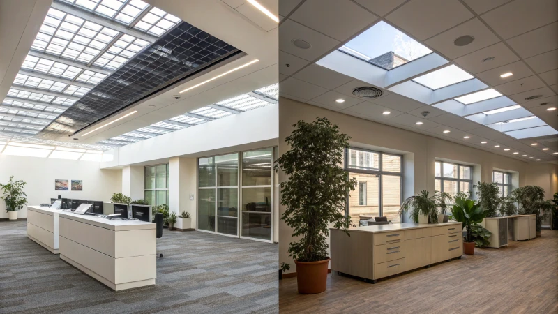 Modern office interior with solar tubes and skylights