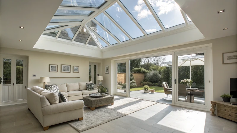 Interior of a modern home with a large skylight