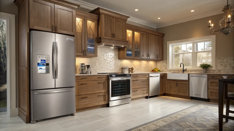 A modern kitchen with Energy Star appliances and LED lighting