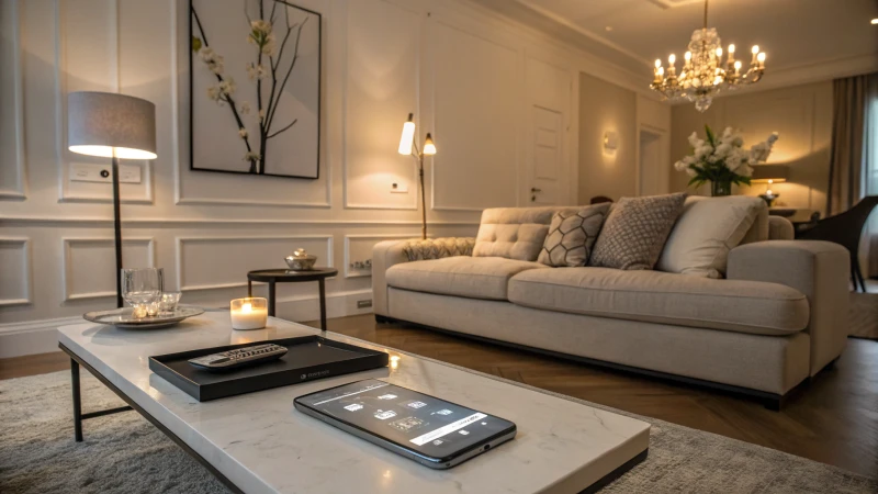 A modern living room with stylish furniture and soft lighting