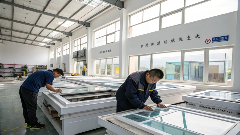 Workers assembling skylights in a modern manufacturing facility