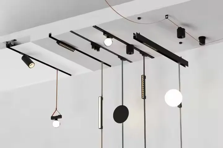 Modern ceiling-mounted track lighting system installation