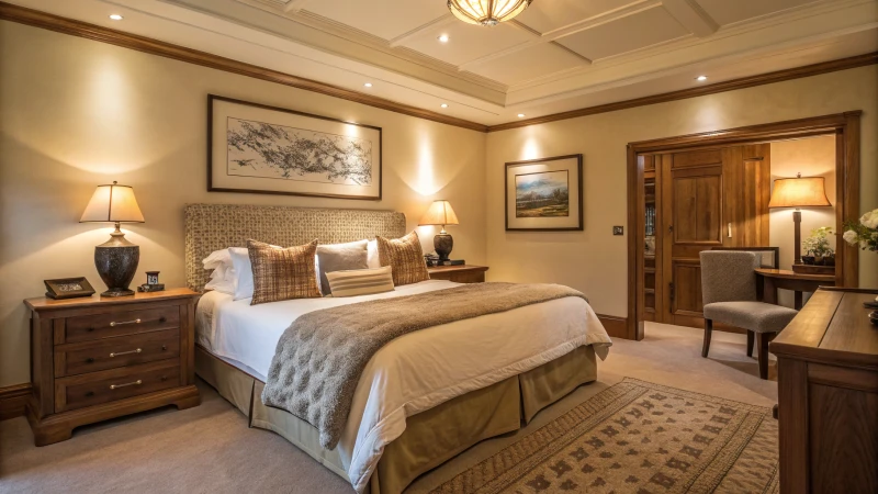 Cozy bedroom with ambient lighting