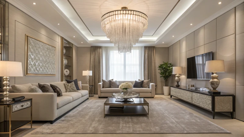 Contemporary living room with elegant lighting fixtures