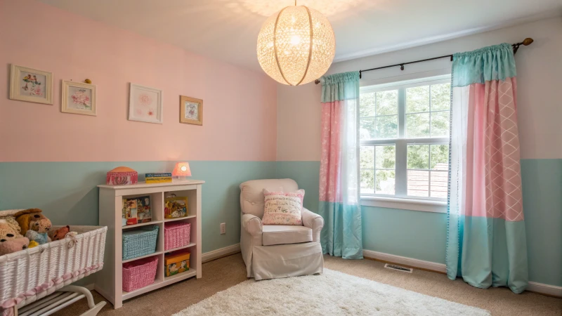 A cozy nursery with pastel walls and charming decor
