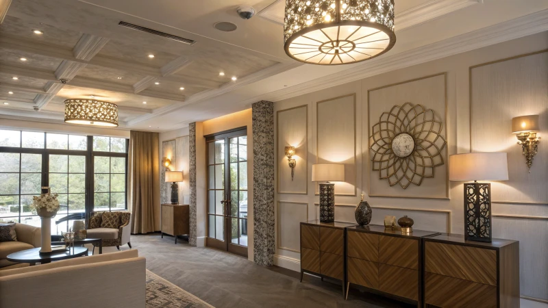 A modern interior room with elegant lighting and warm ambiance.