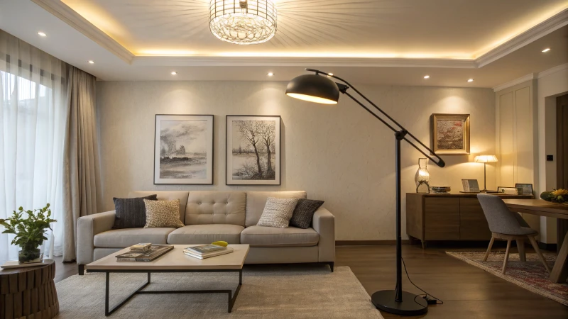 Modern living room interior with varied lighting techniques