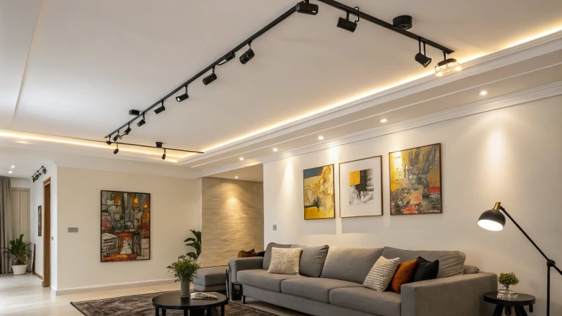 A modern living room with adjustable LED lighting