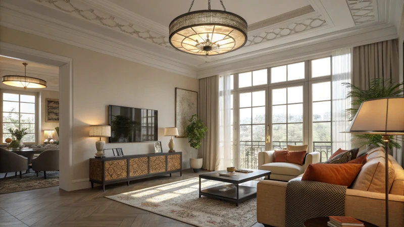 Modern living room with natural light and elegant decor