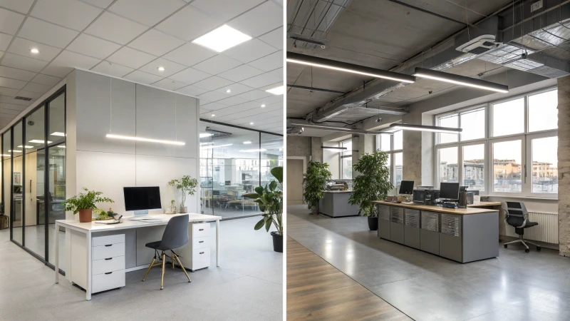 Split image of an office and industrial workspace