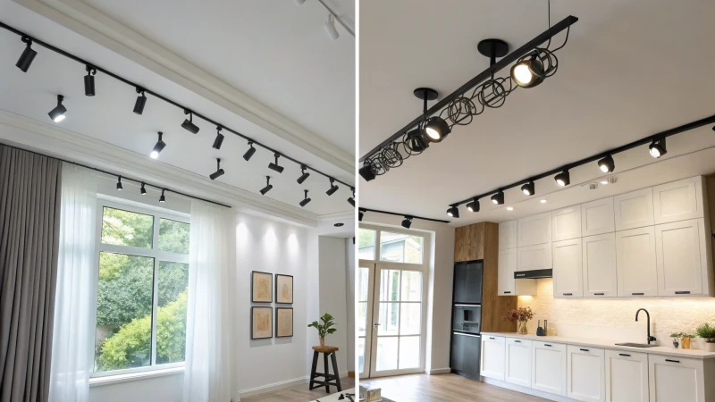 Comparison of two track lighting installations in a modern room