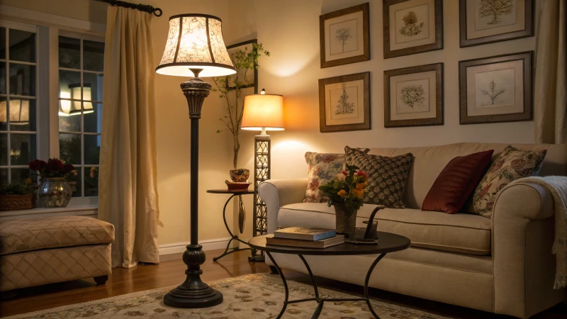 Cozy living room with various light fixtures