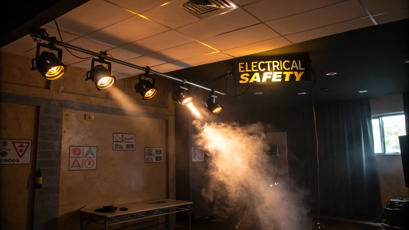 A dimly lit room with a flickering light fixture and smoke rising