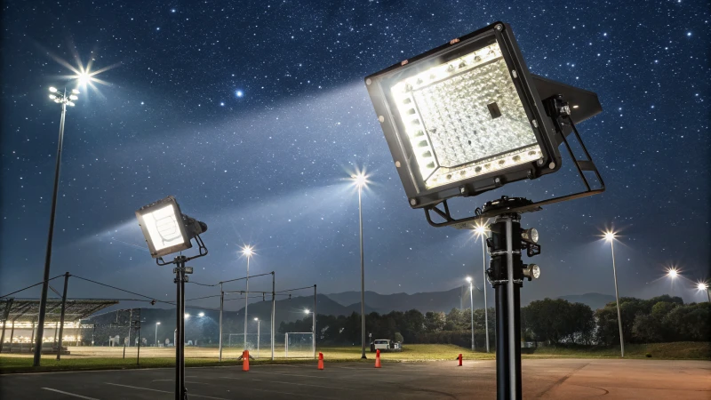 LED flood lights illuminating an outdoor area at night