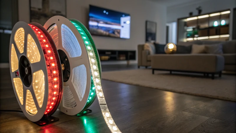Close-up of LED strips in a modern room