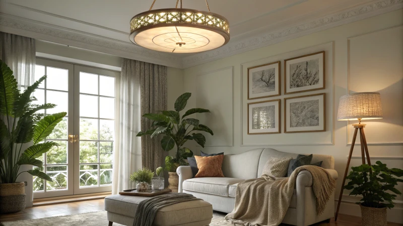 A modern living room with dimmed LED lighting and elegant decor