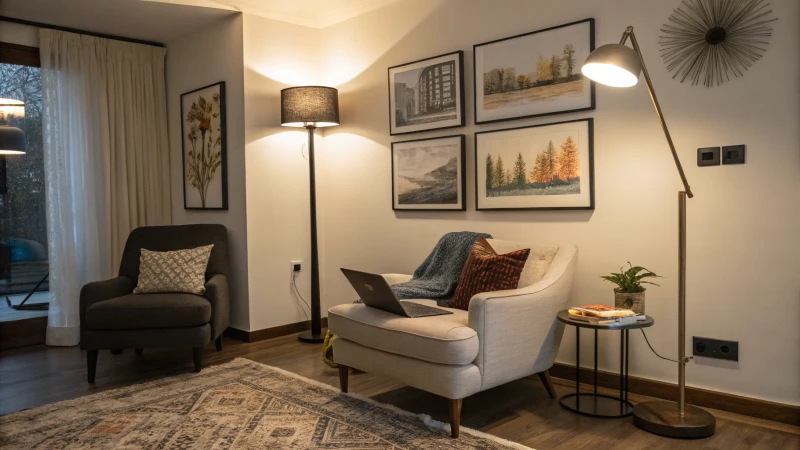 A modern living room showcasing various lighting styles