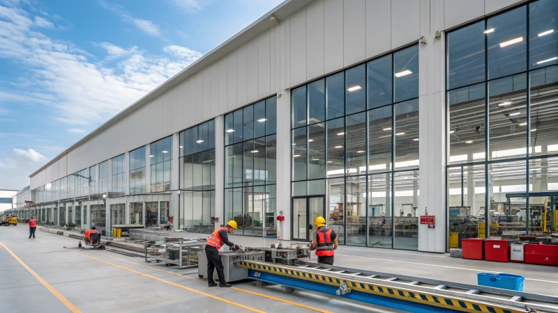 Modern manufacturing facility in Guangdong with active production lines and workers
