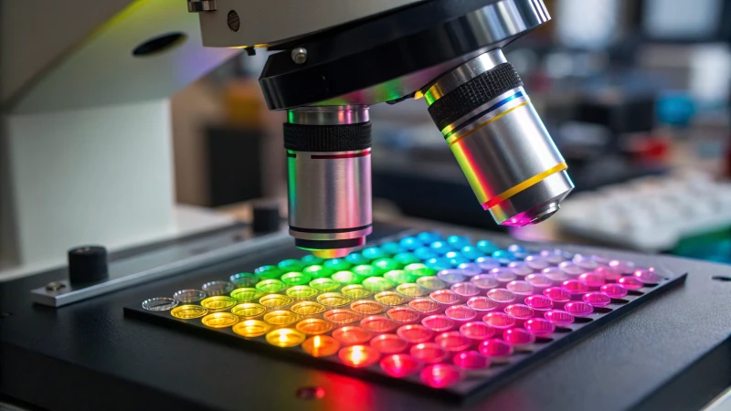 Close-up of quantum dots under a microscope