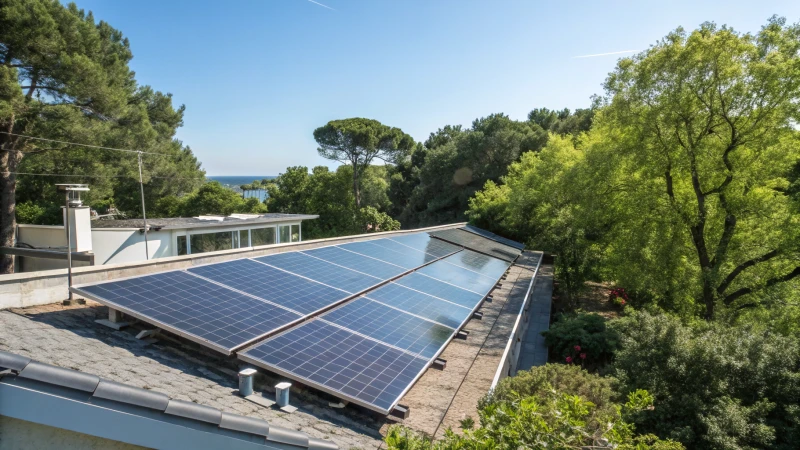 Modern rooftop solar panel installation