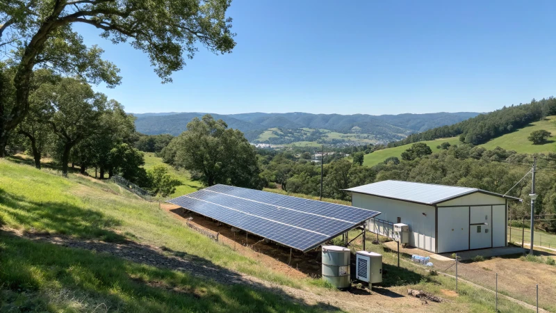 Off-grid solar panel installation in a lush landscape