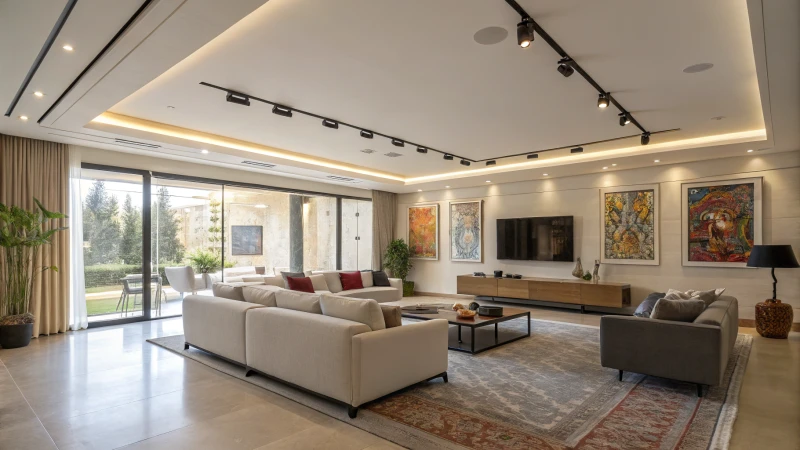Modern living room with contemporary furniture and art