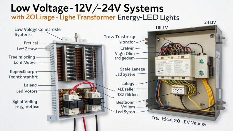 Technical illustration comparing low-voltage and line-voltage electrical systems