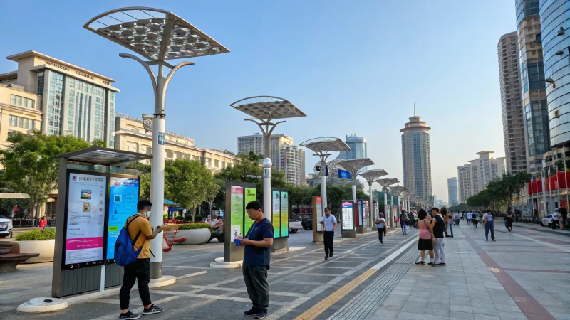 A vibrant street in Guangdong, China with modern lighting installations
