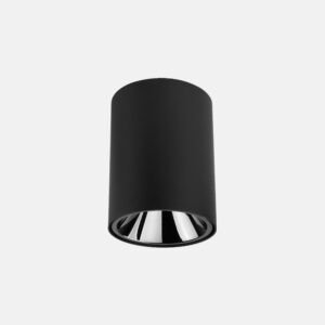 Black cylindrical ceiling light with reflective interior