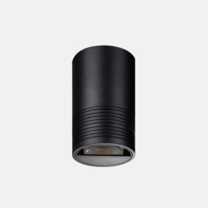 Cylindrical black ceiling light fixture.
