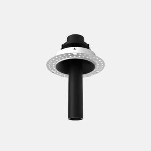 Black and silver industrial light fixture on white background.