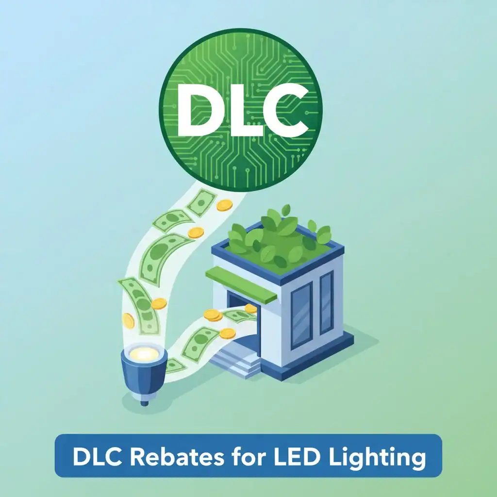 An image showing a graphic of money being returned to a building owner, with a DLC logo prominently displayed.