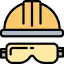 Construction helmet and safety goggles icon
