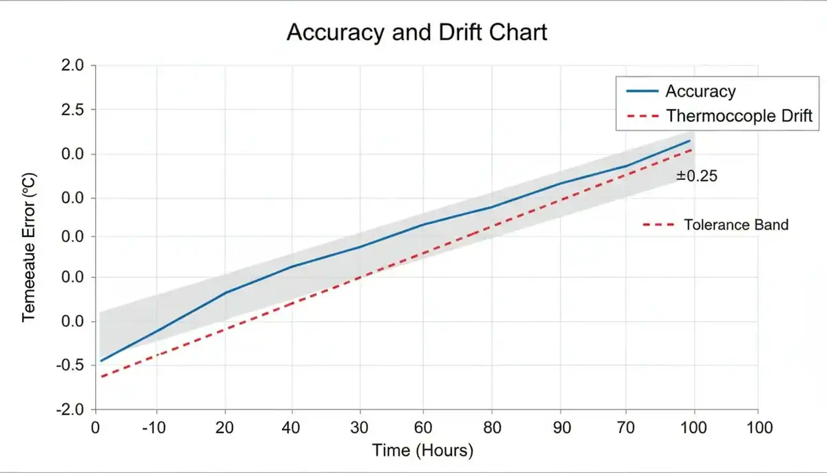 Accuracy and Drift Chart graph showing thermocouple drift over time