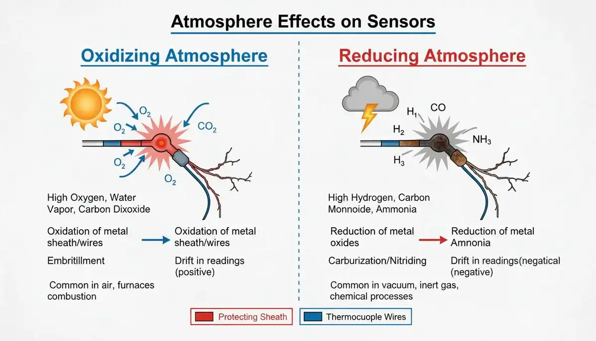 Atmosphere Effects on Sensors diagram of oxidizing vs reducing atmospheres for thermocouples