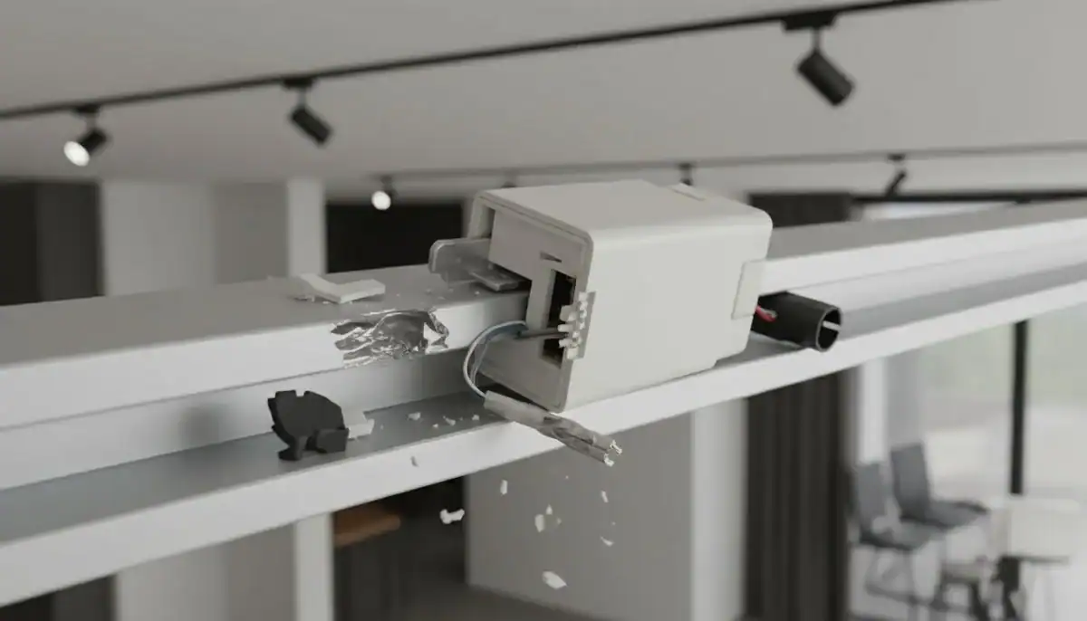 Broken track light adapter due to forcing into wrong rail