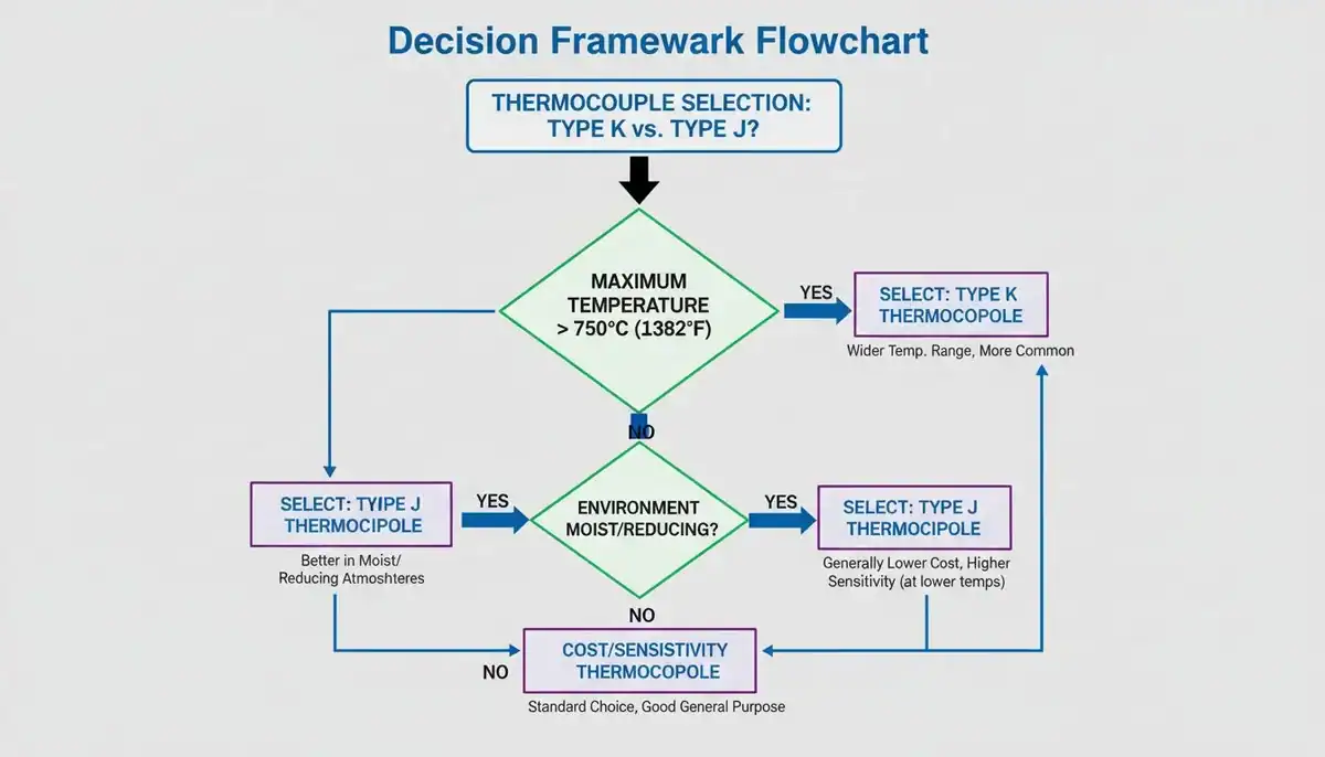 Decision Framework Flowchart flowchart for choosing between type k and type j thermocouples