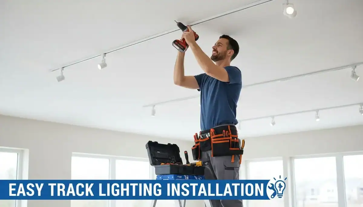 electrician installing track lighting easily on ceiling