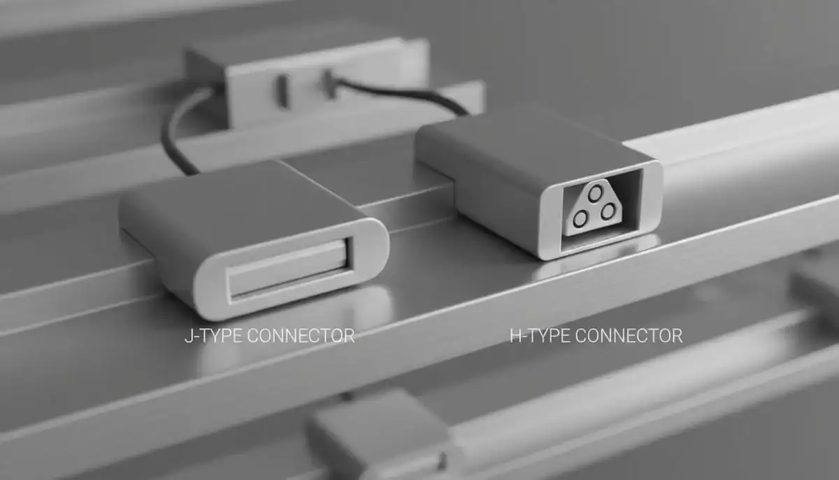 J type vs H type track light connector comparison close up