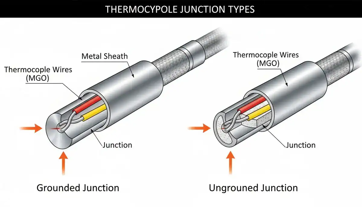 Junction Types and Sheaths cross section of thermocouple junctions grounded vs ungrounded