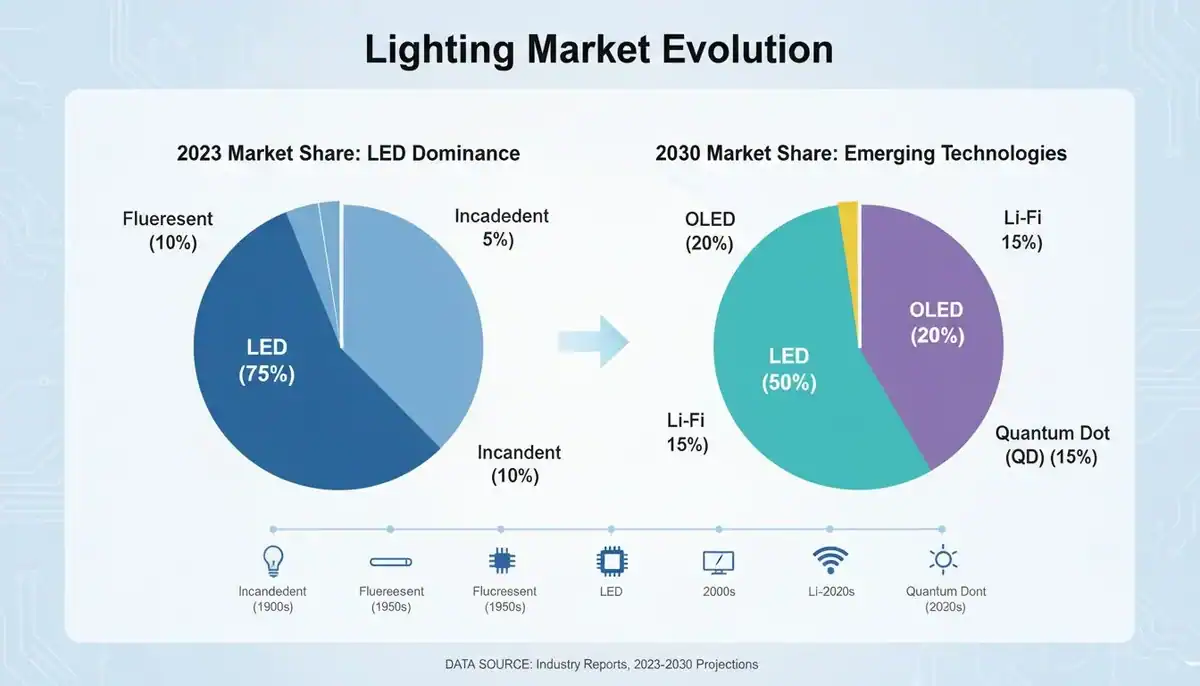 Comparison chart of LED market share versus emerging technologies