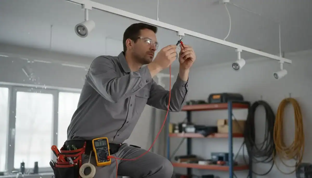 technician measuring track light contacts