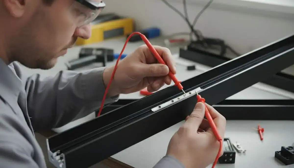technician measuring track light contacts