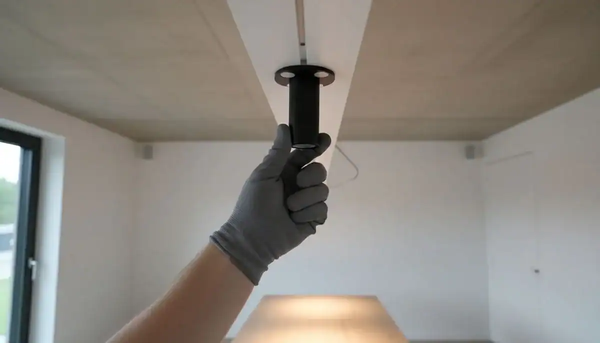 hand snapping a magnetic light fixture into the track