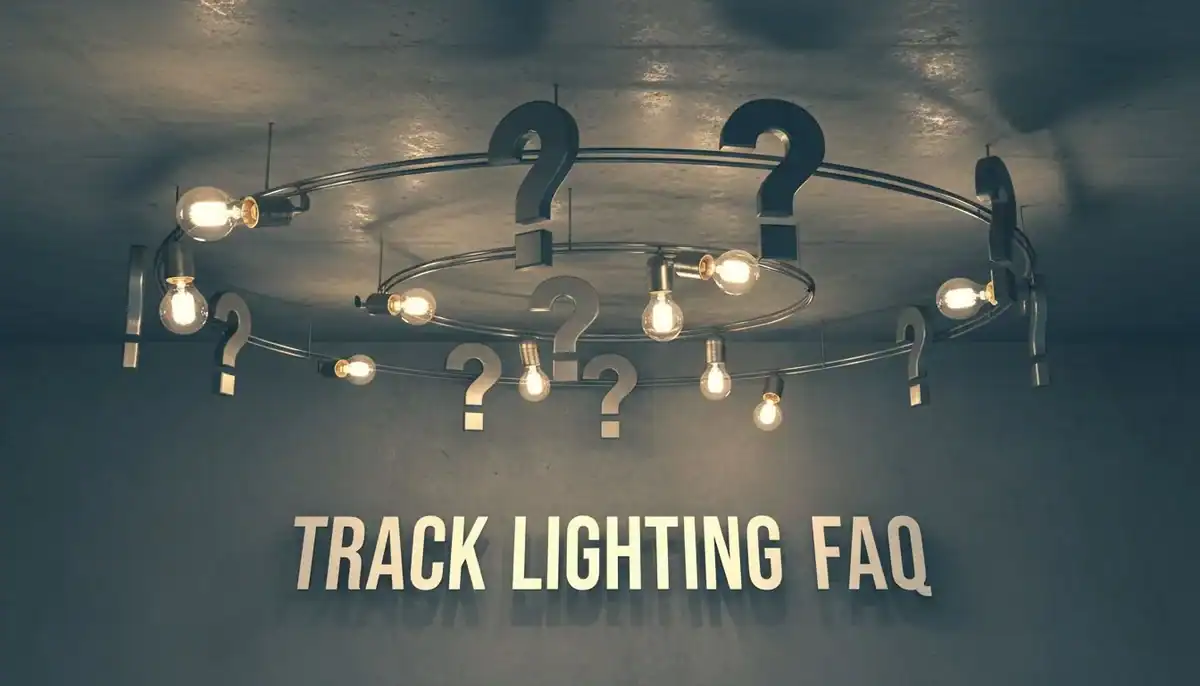 Track Lighting FAQ FAQ concept image with question marks and light bulbs